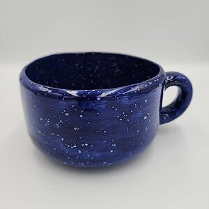 BLUE SPECKLE CERAMIC SOUP MUG Handmade Stoneware Pottery Handle Artist Signed